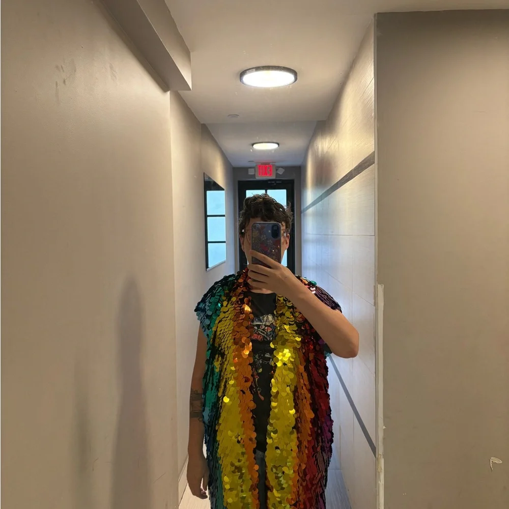 Colorful Rainbow Sequin Party Cape Jacket - Picture 6 of 8